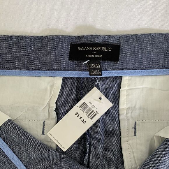 NWT Banana Republic Aiden Chino Pants Men 35x30 Blue Linen Blend Coastal Beachy - Picture 4 of 11
